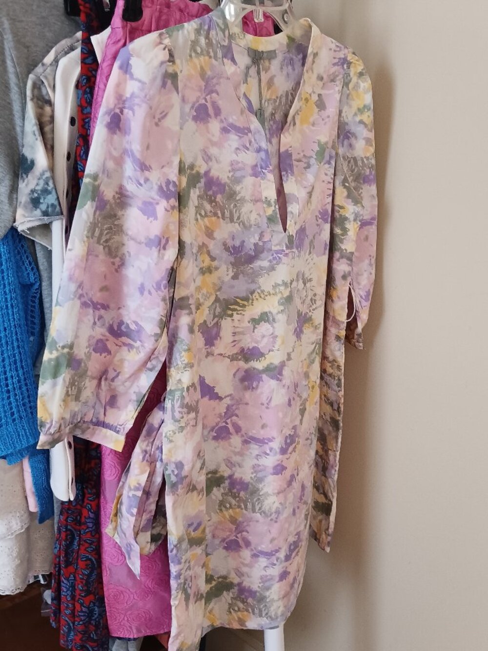 NWT TART Pastel Pink Lavender Yellow Green Impressionist Flower Cotton Dress S